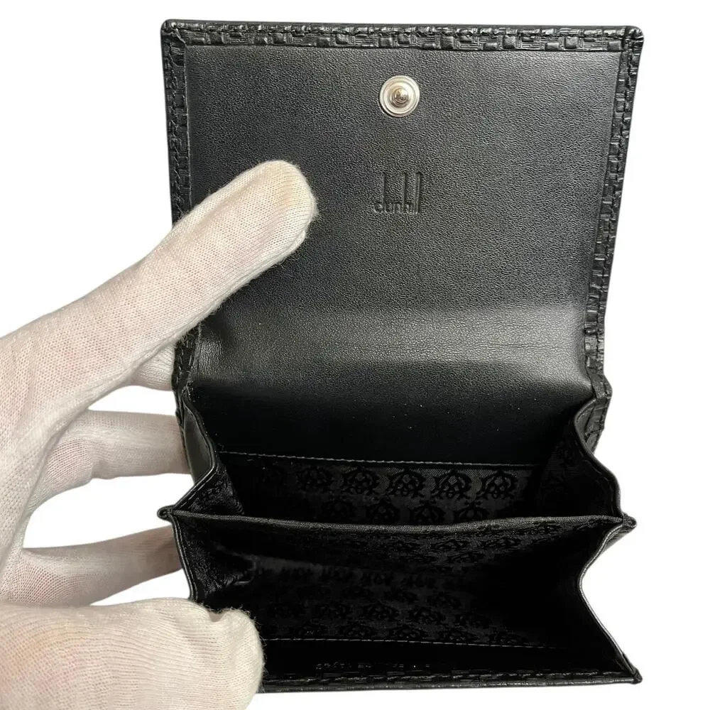 Dunhill Micro D-Eight Black Leather Snap Wallet Card Holder Coin Case